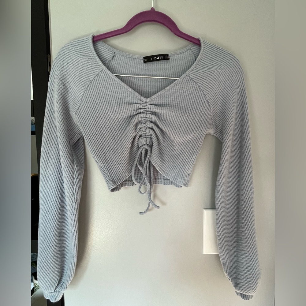 Zaful Baby Blue Drawstring Longsleeve